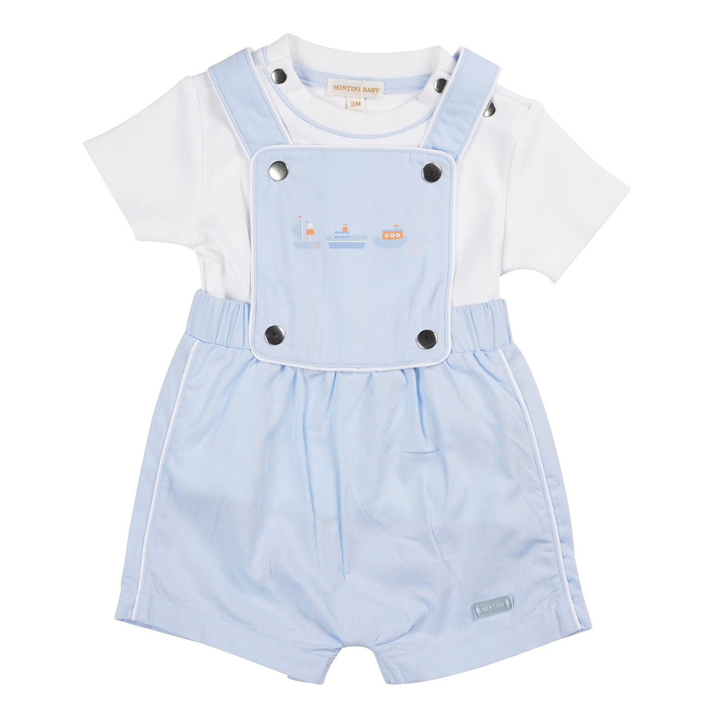 MB6274A | Top & Romper Dungaree-White/Blue-In Stock