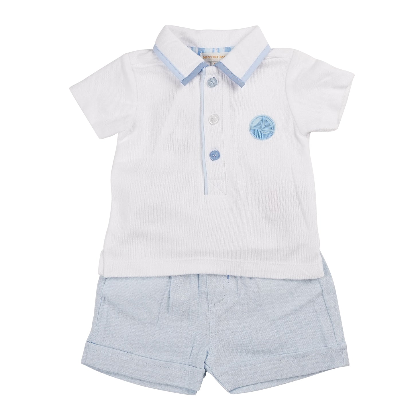 MB6323B | Polo Top & Short-White/Blue-In Stock