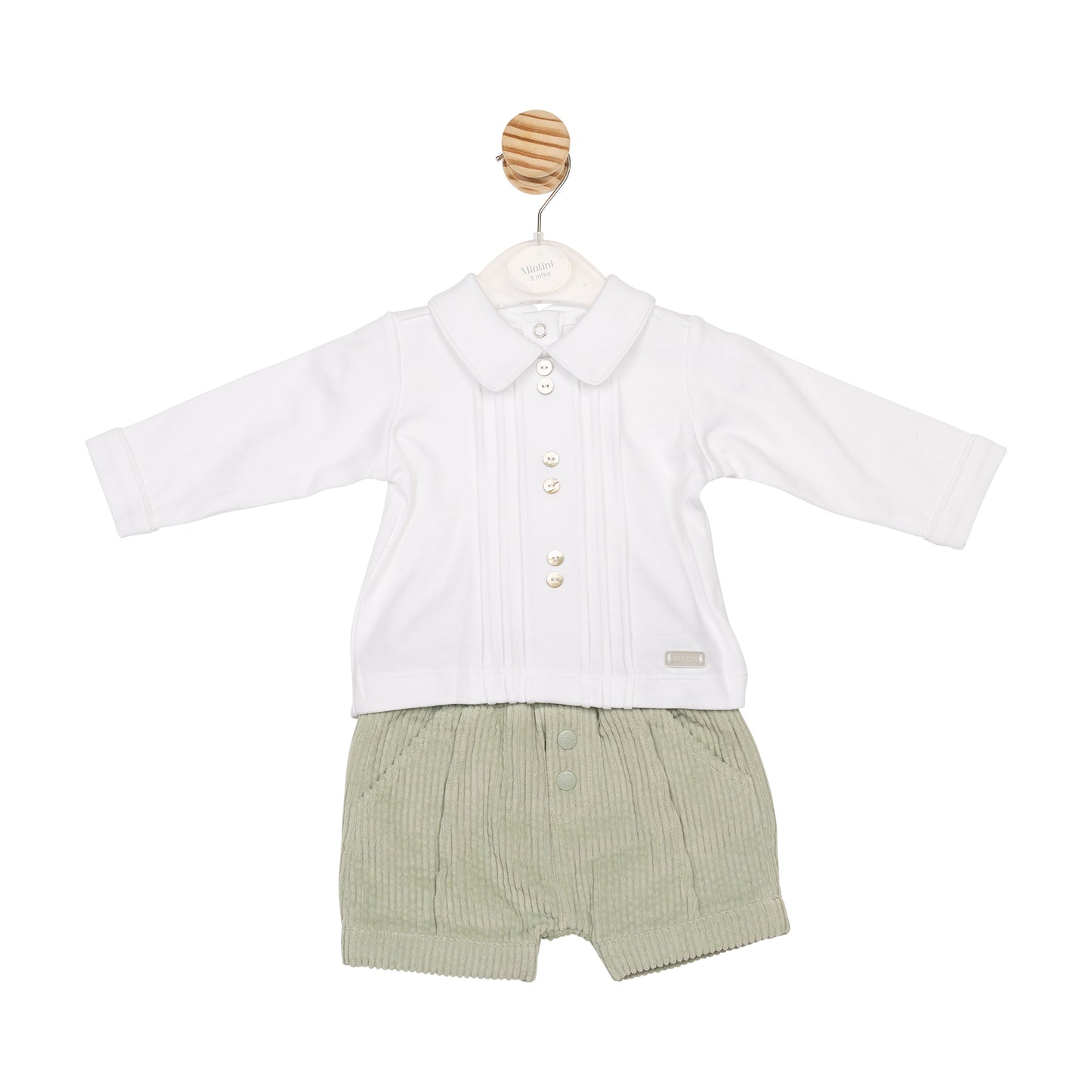 MB6569A | Shirt & Bloomer Short- White/ Sage- Preorder