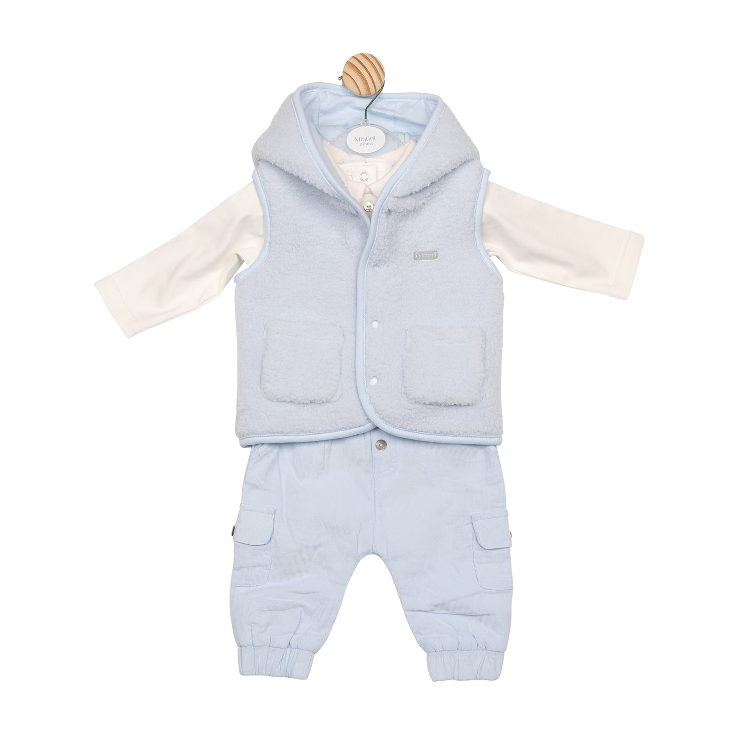 MB6616A | 3 Pc Gilet Set - Ivory/Blue - Pre-Order