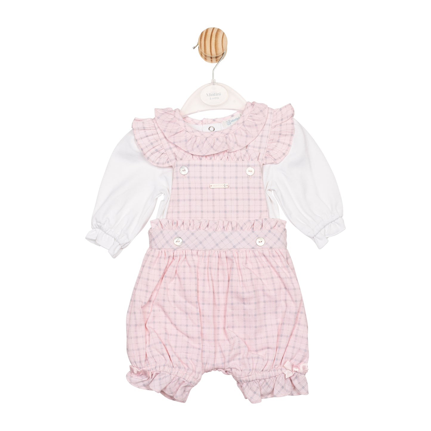 MB6730 | Top & Romper Dungaree- White/ Pink- In Stock