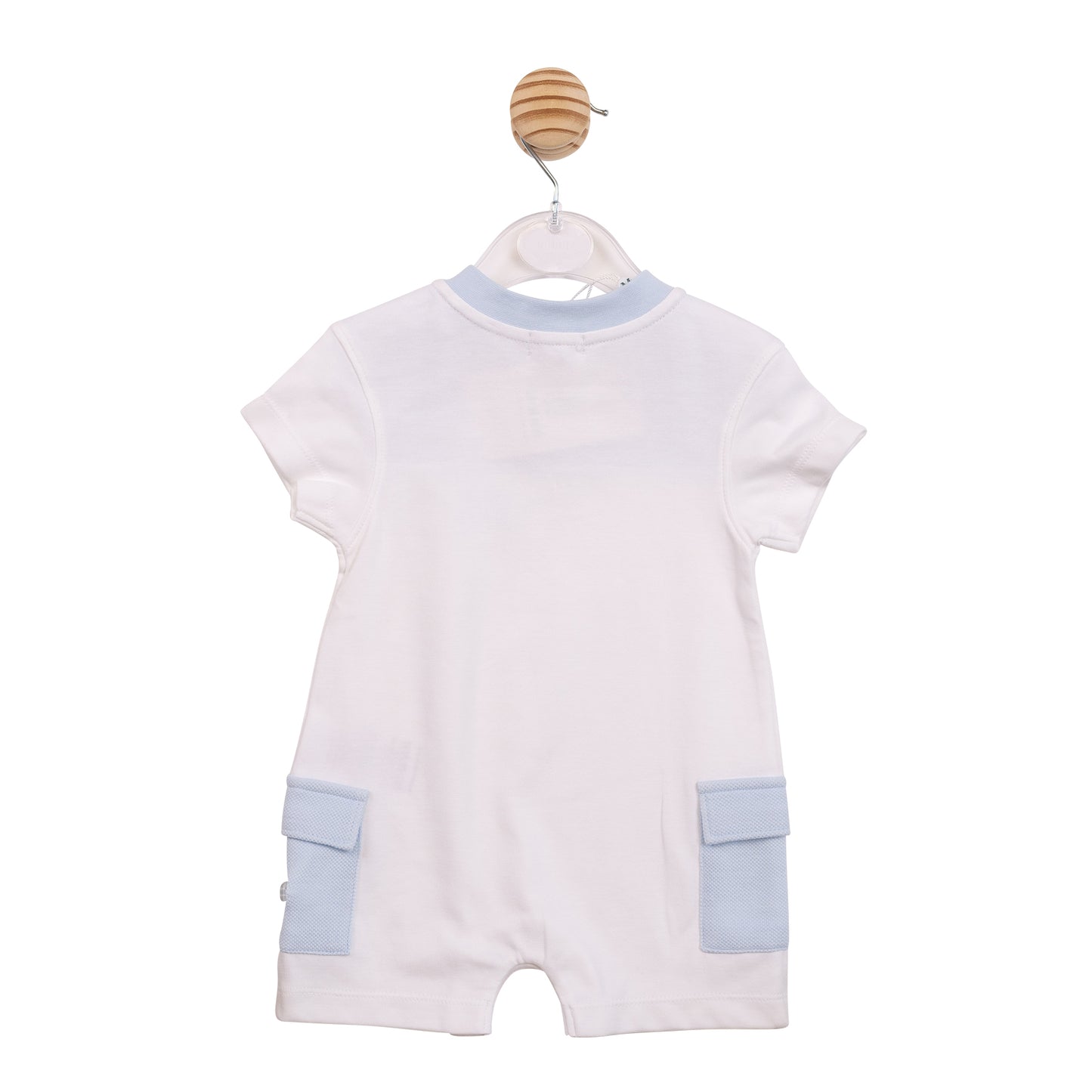 MB6953 - Romper - Blue White Interlock Pique-In Stock