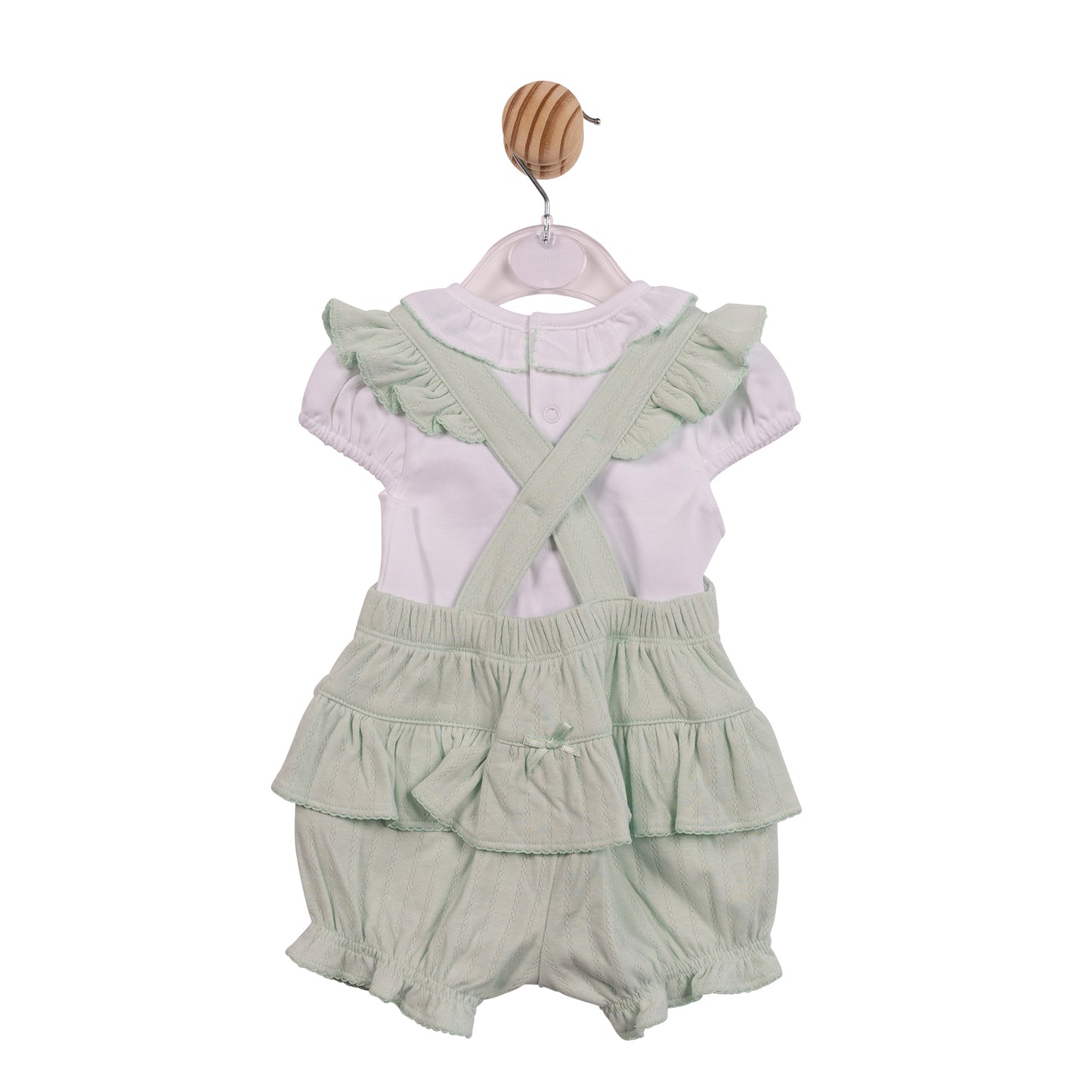 MB7069A - Top & Romper Dungaree - White / Pistachio Jacquard Knit-In Stock