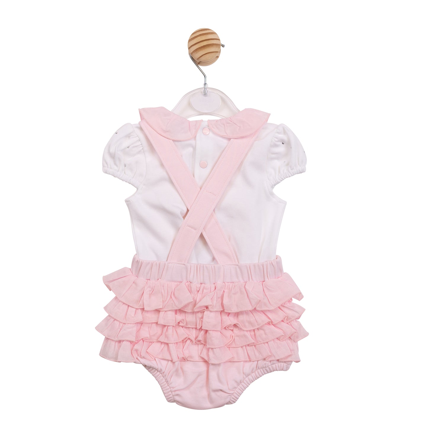 MB7094- Top & Romper Dungaree - White/ Pink Diamante-In Stock
