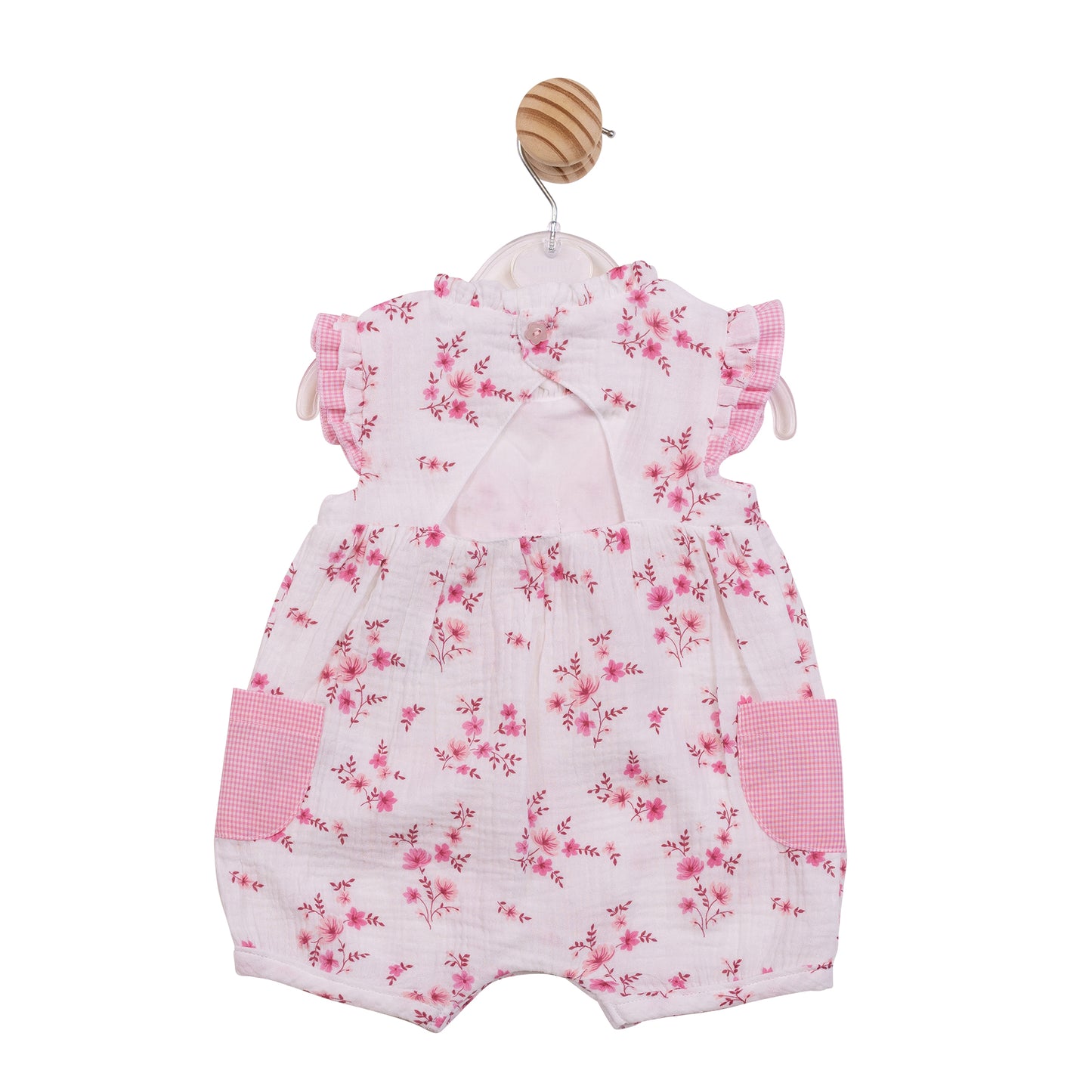 MB7130 - Romper - White/ Pink Floral Gingham-In Stock