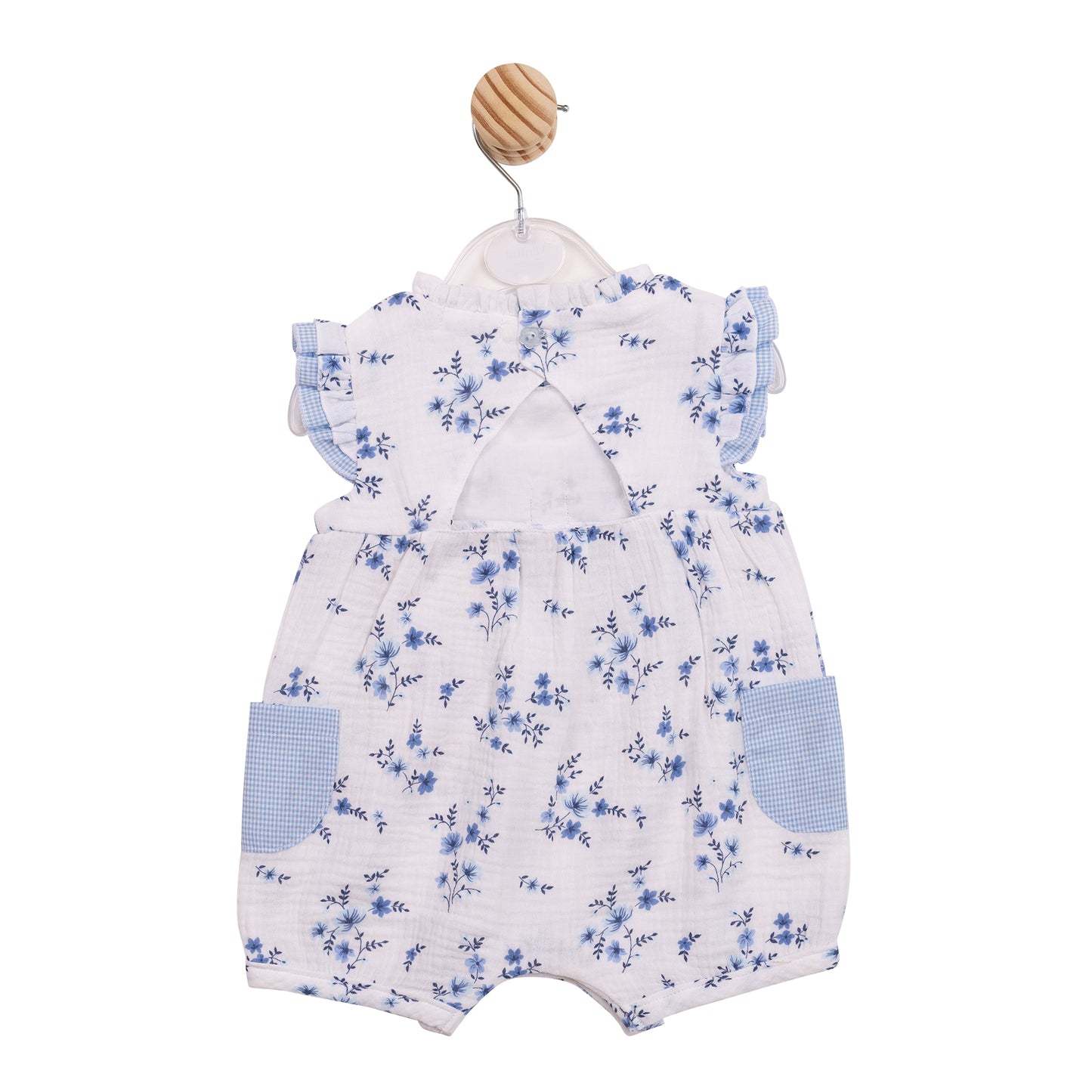 MB7138 - Romper - Blue Floral Gingham-In Stock