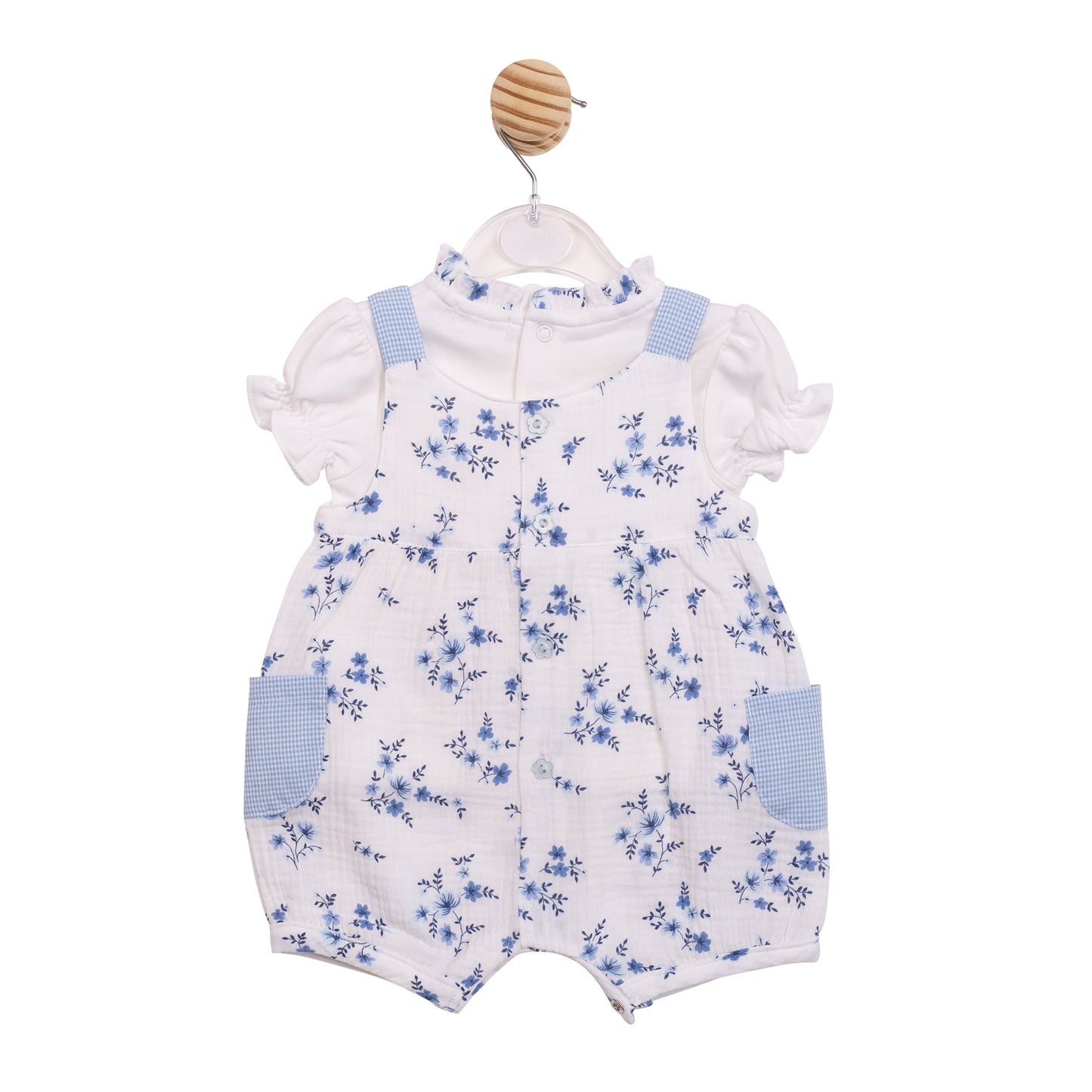 MB7139 - Top & Romper Dungaree - White/Blue Floral Gingham-In Stock