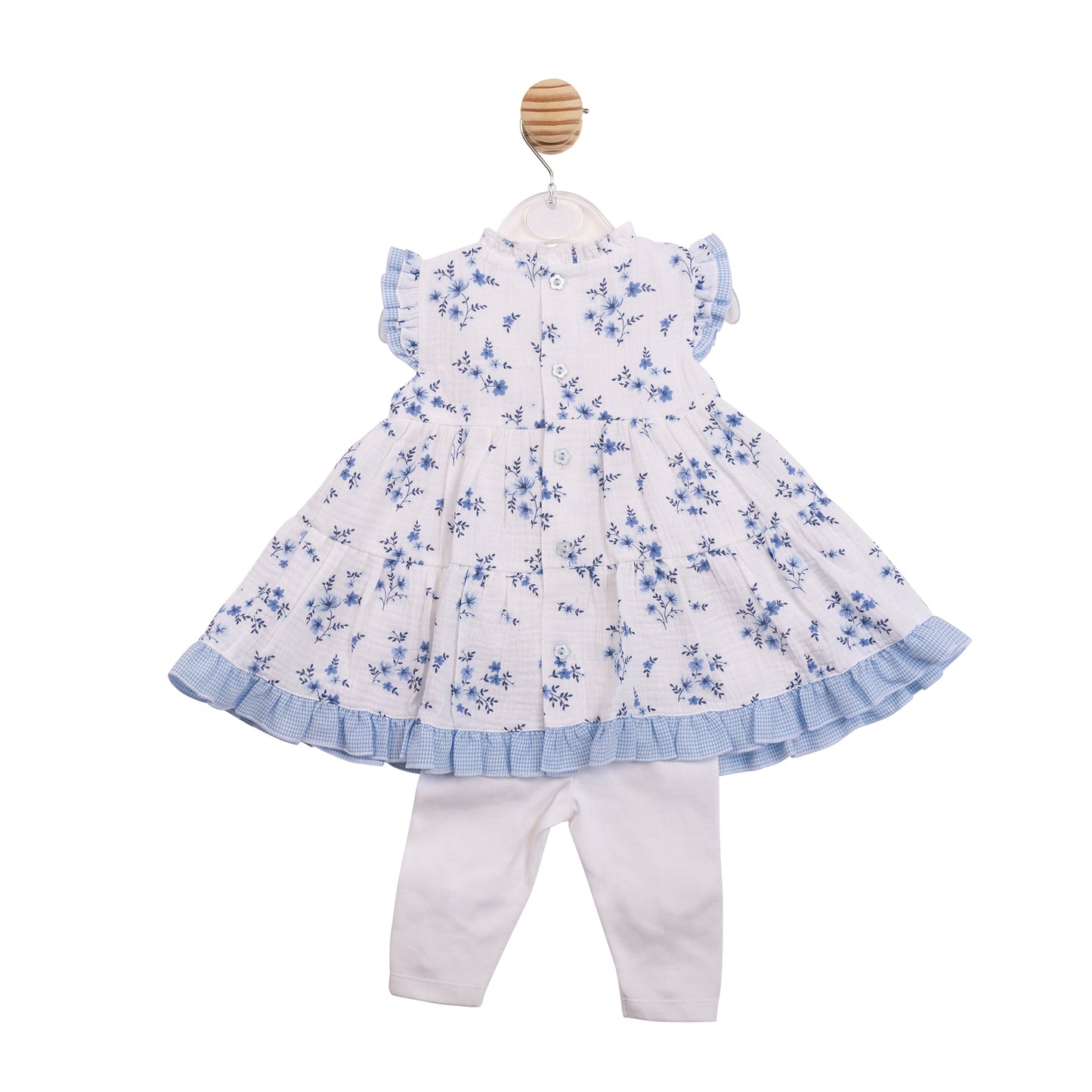 MB7141B - Dress & Leggings - White/ Blue Floral Gingham-In Stock