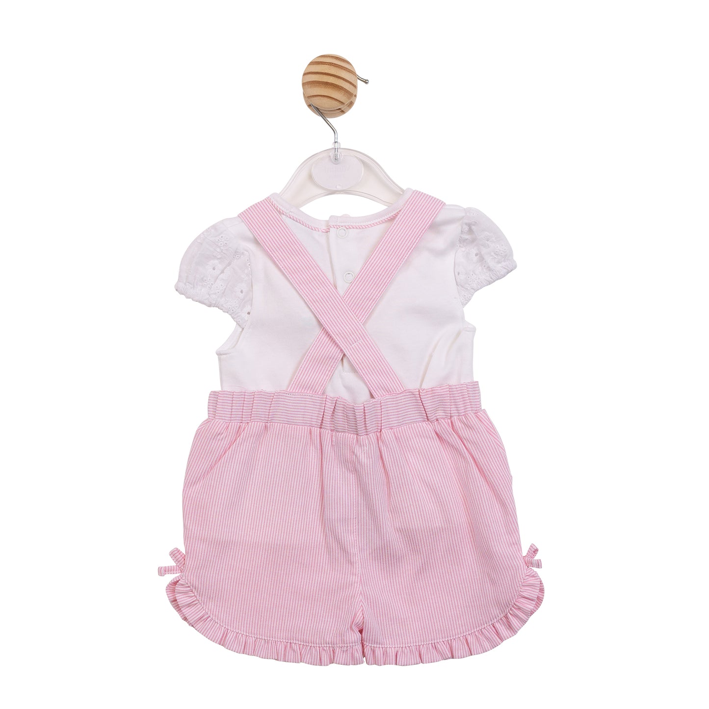 MB7173 - Top & Short Dungaree - White/ Pink Broderie-Pre Order