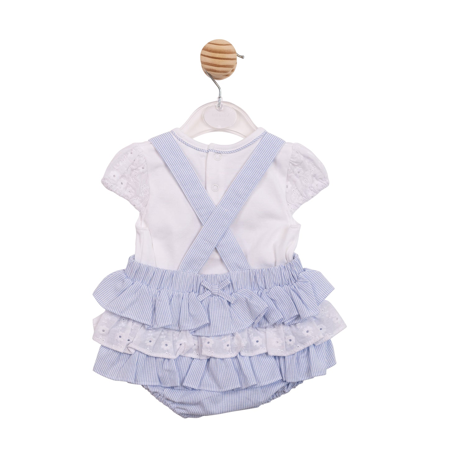 MB7184A - Top & Romper Dungaree - White/Blue Broderie-In Stock