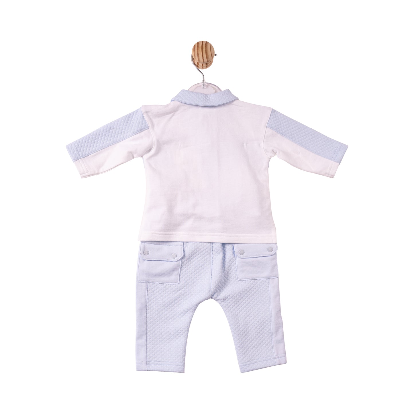 MB7382A- Polo & Trouser- White/Blue- Square Jacquard- Pre Order
