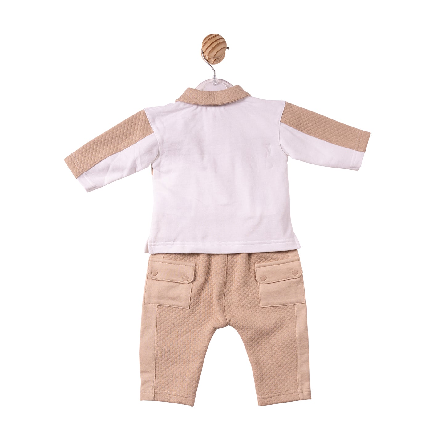 MB7388 - Polo & Trouser - White/Beige - Square Jacquard - Pre Order