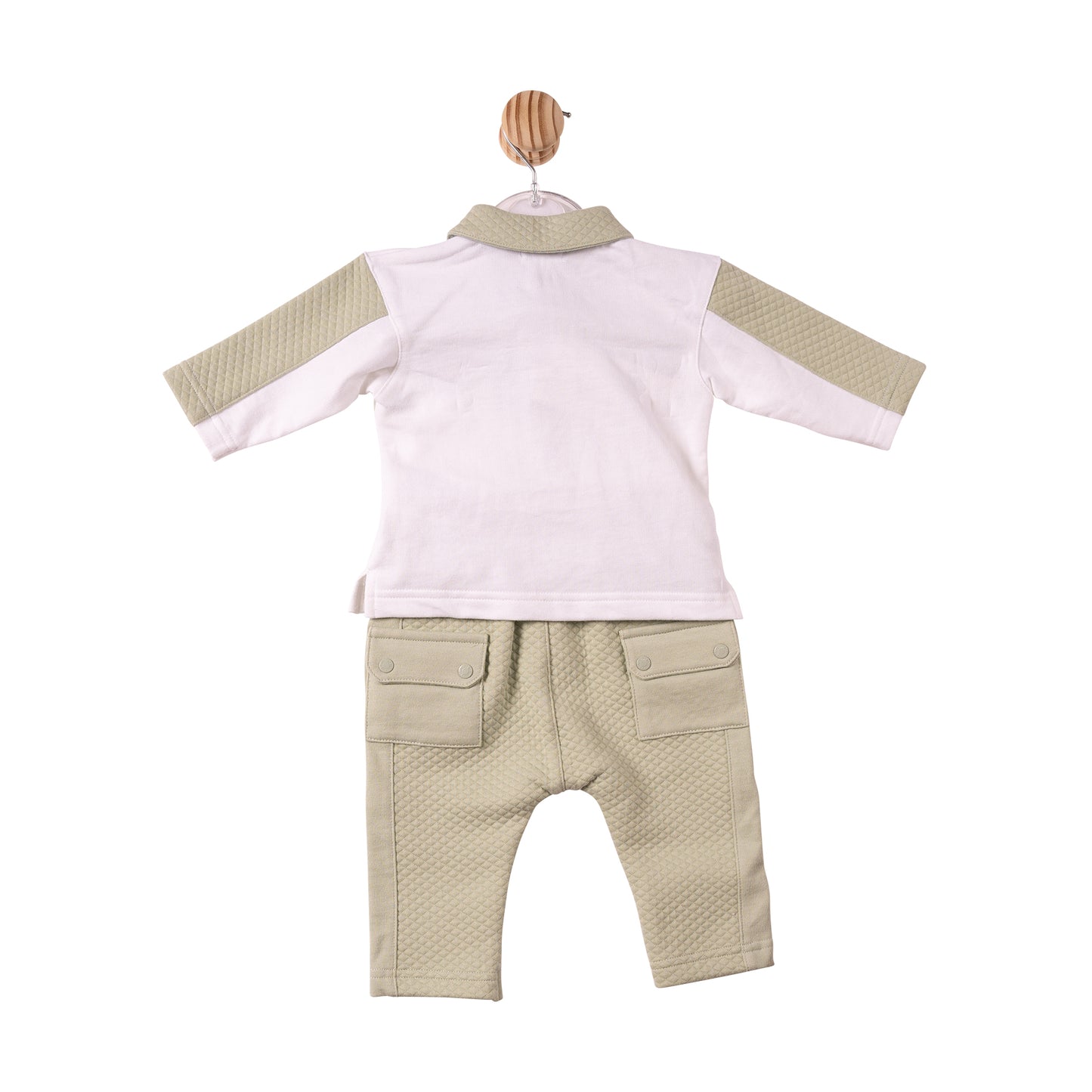 MB7394 - Polo & Trouser - White/Sage - Square Jacquard - Pre Order