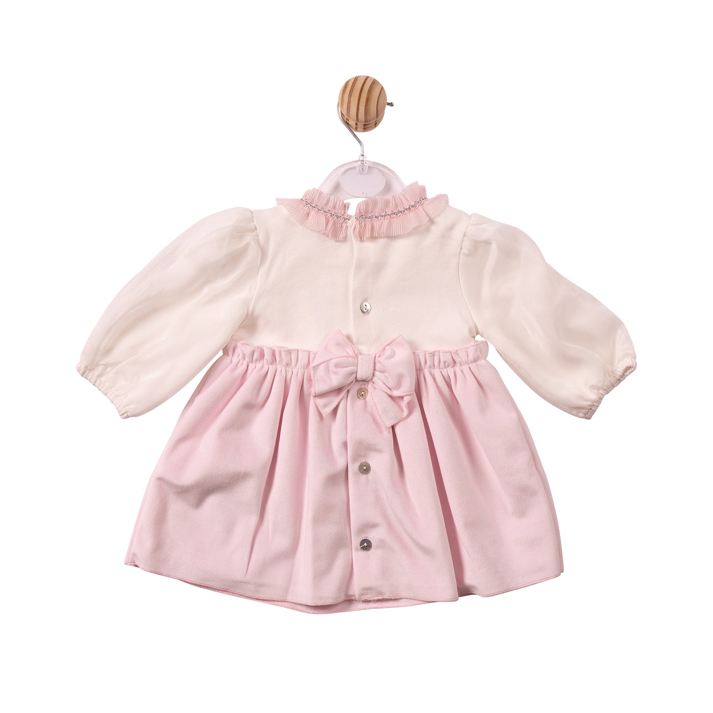 MB7483A- Dress - Ivory/Pink - Chiffon Pleated Collar- Pre Order