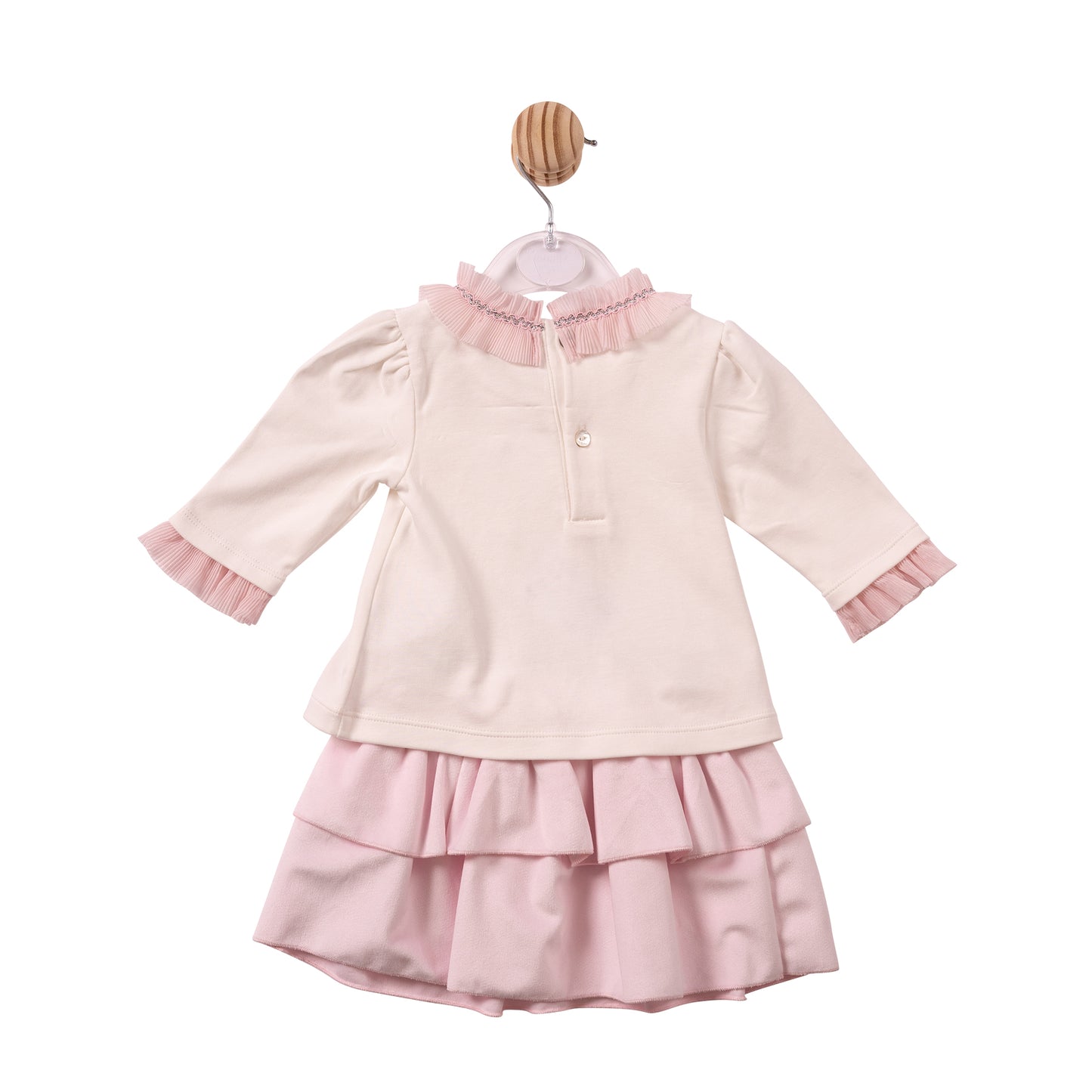 MB7484A- Top & Skirt - Ivory/Pink - Chiffon Pleated Collar- Pre Order