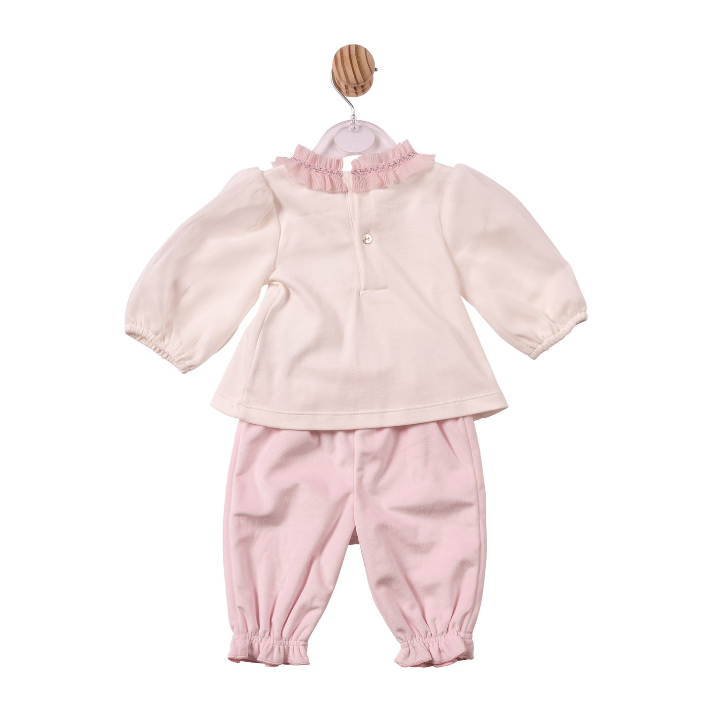 MB7485A- Top & Trouser - Ivory/Pink - Chiffon Pleated Collar- Pre Order