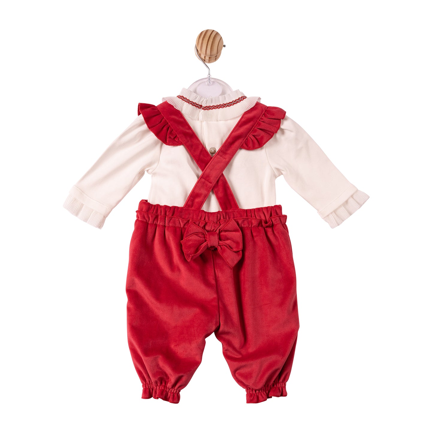 MB7489A - Top & Dungaree - Ivory/Red - Chiffon Pleated Collar - Pre Order