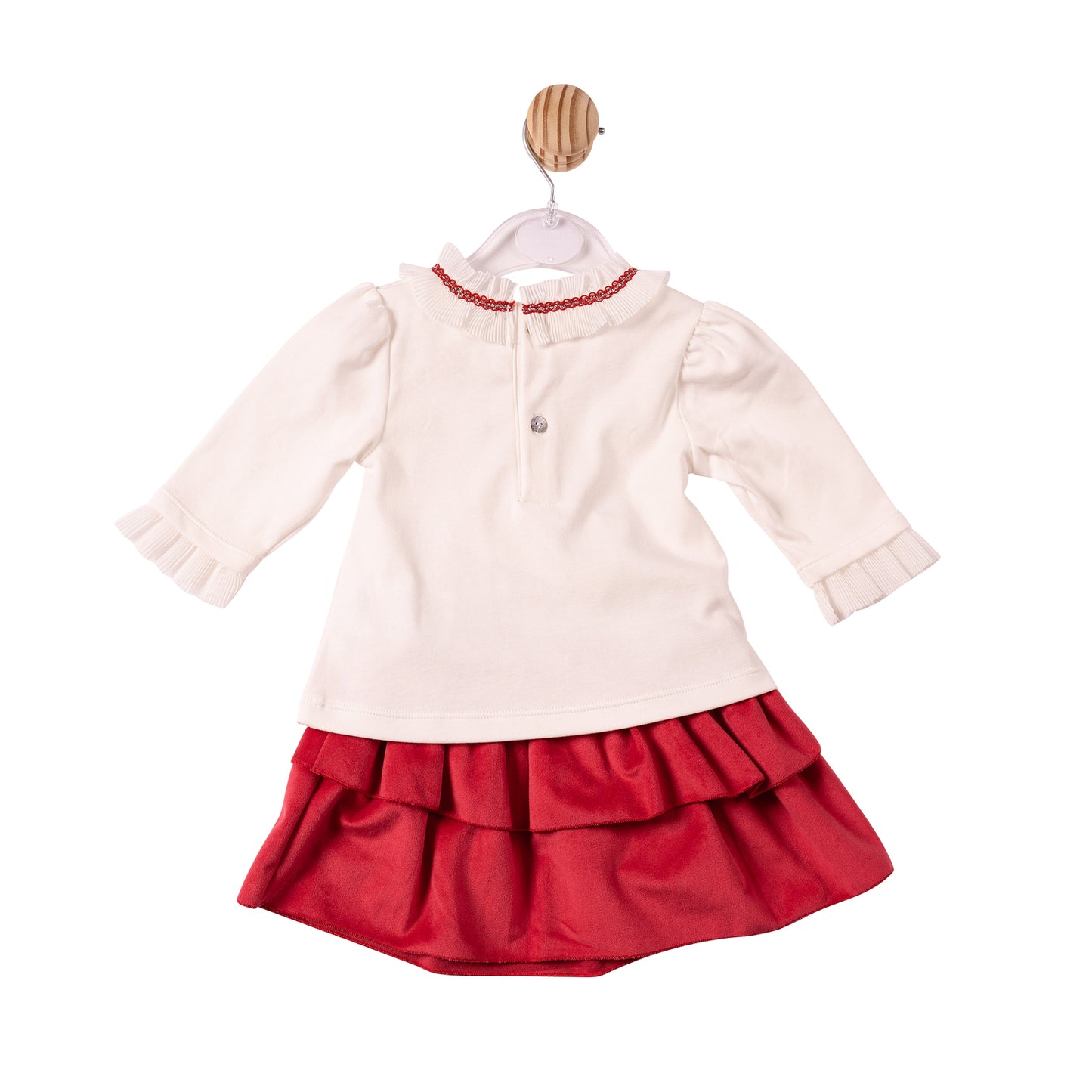 MB7491 - Top & Skirt - Ivory/Red - Chiffon Pleated Collar - Pre Order