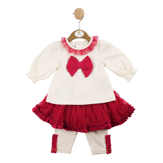 MB6210 | Top & Tutu Legging- Ivory/Red - In Stock