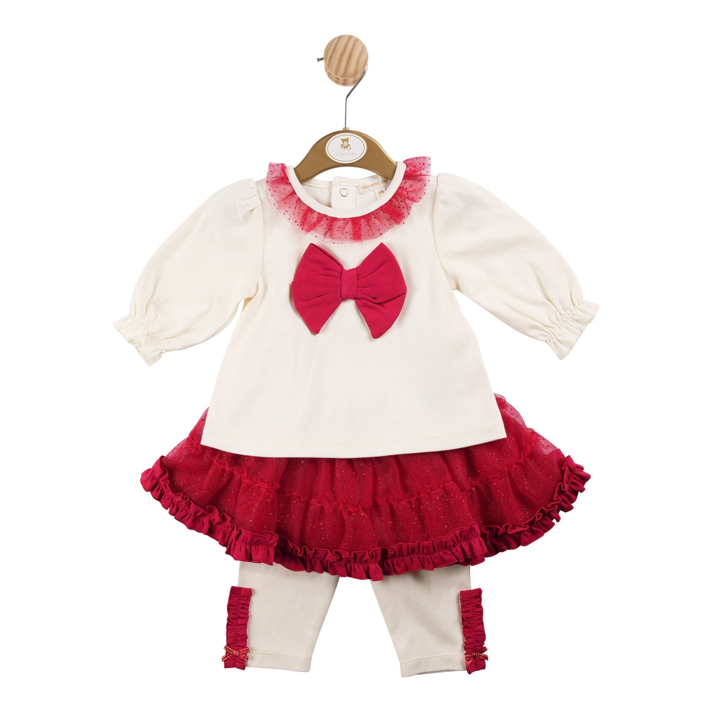 MB6210A | Top & Tutu Legging- Ivory/Red - In Stock