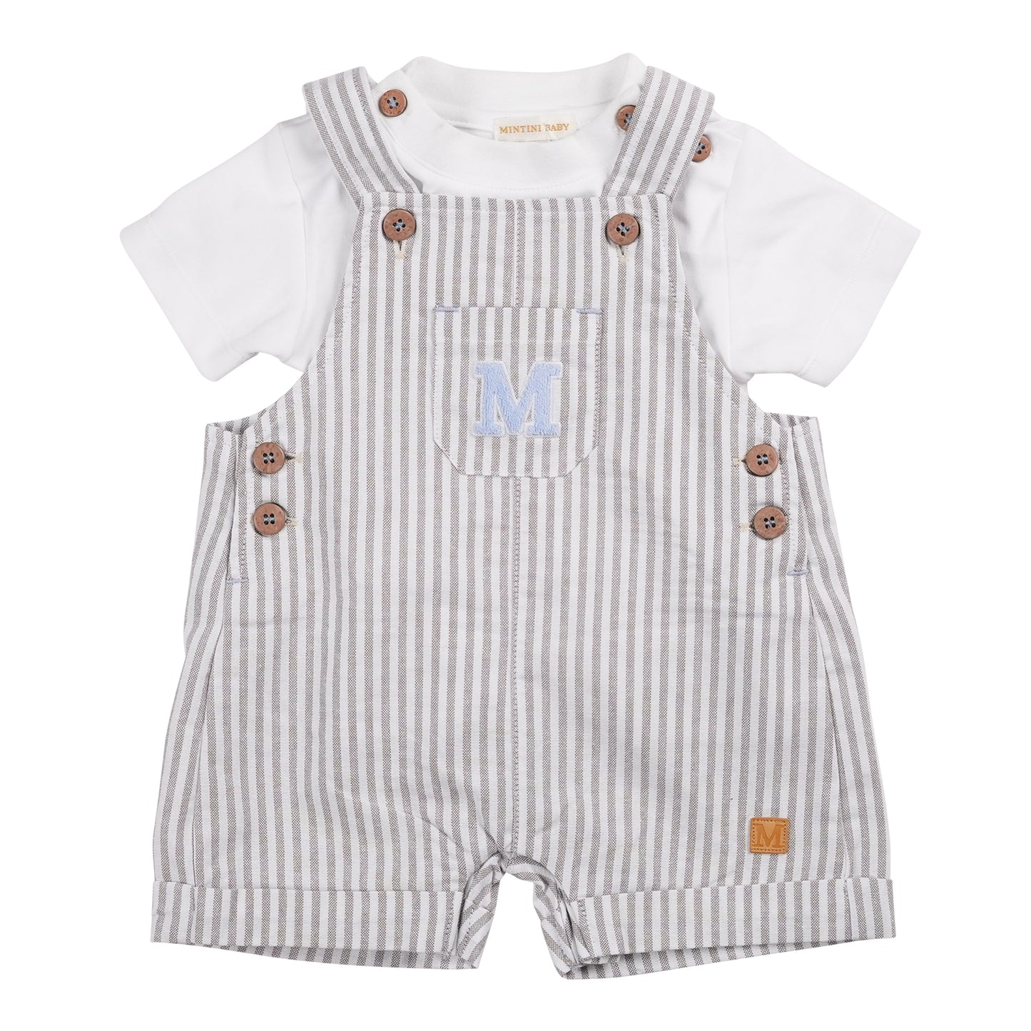 MB6313C | T-Shirt & Short Dungaree-White/Sage-In Stock