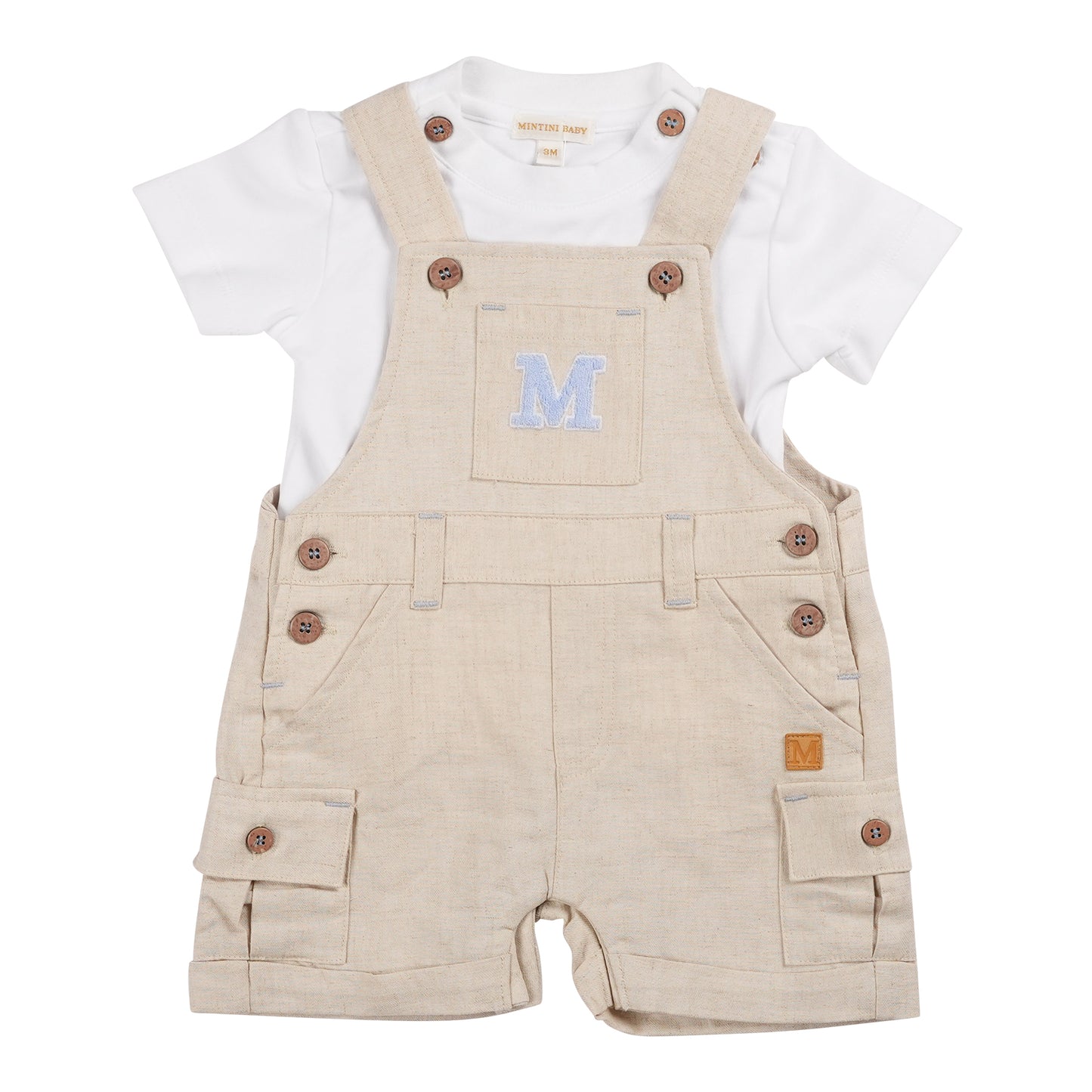 MB6314D | T-Shirt & Short Dungaree-White/Sage-In Stock