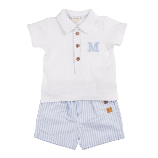 MB6316 | Polo Top & Short-White/Blue-In Stock