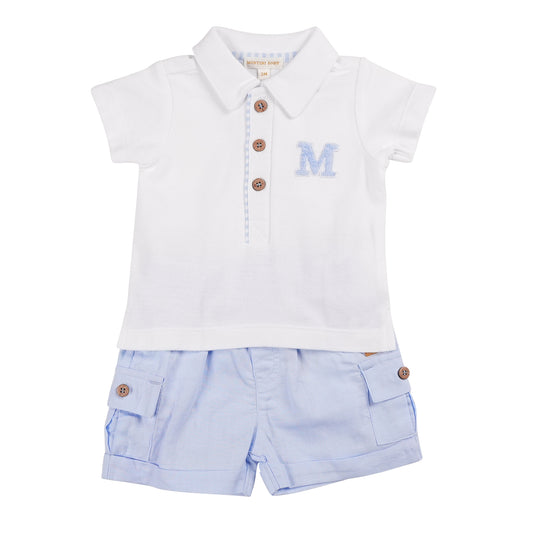 MB6317 | Polo Top & Short-White/Blue-Pre Order