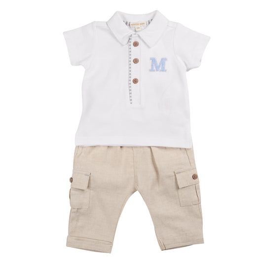 MB6319C | Polo Top & Trouser-White/Sage-In Stock