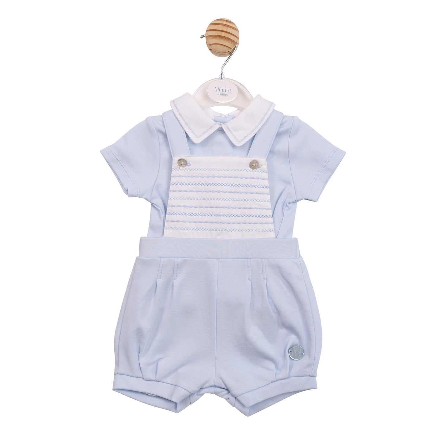 MB6883A - Top and Short Dungaree - Blue Smocking-In Stock
