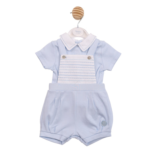 MB6883A - Top and Short Dungaree - Blue Smocking-In Stock