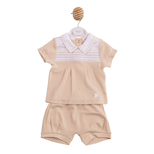 MB6888 - Top and Bloomer Short - Beige Smocking