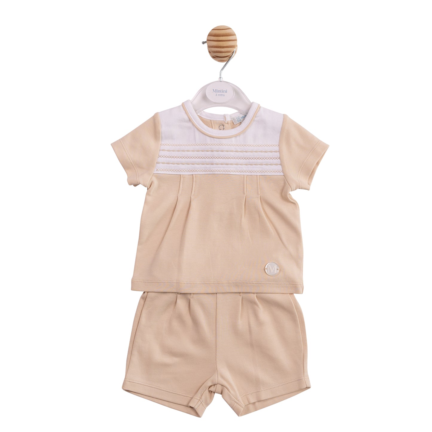 MB6890A - Top and Short - Beige Smocking-In Stock