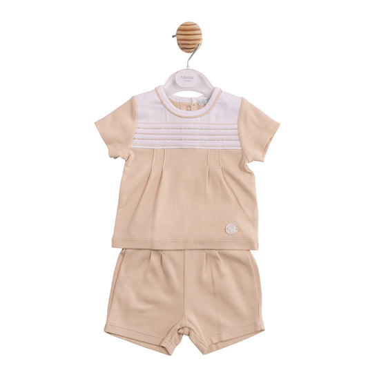 MB6890 - Top and Short - Beige Smocking