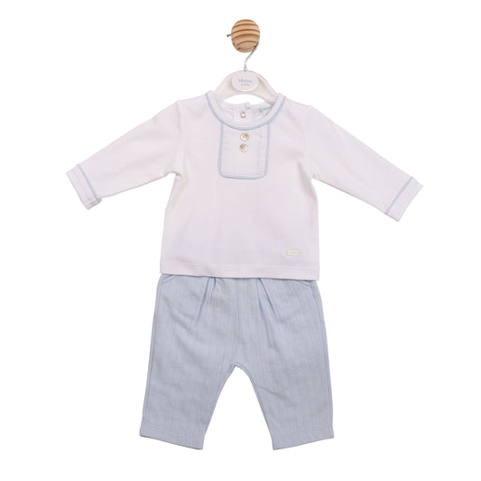 MB6896 - Top and Trouser - White Blue Jacquard