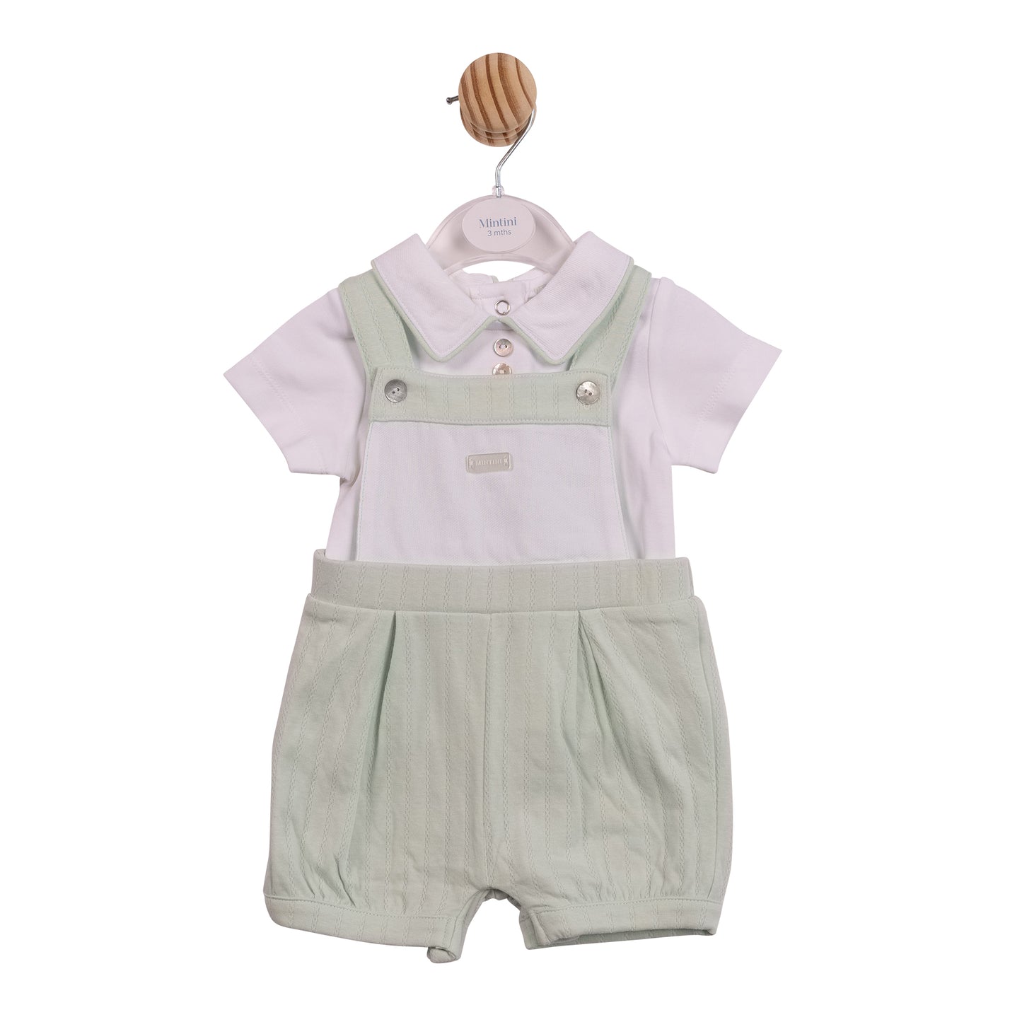 MB6905 - Top and Short Dungaree - White Pistachio Jacquard-In Stock