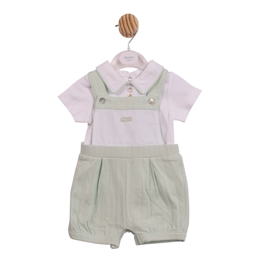 MB6905 - Top and Short Dungaree - White Pistachio Jacquard-In Stock