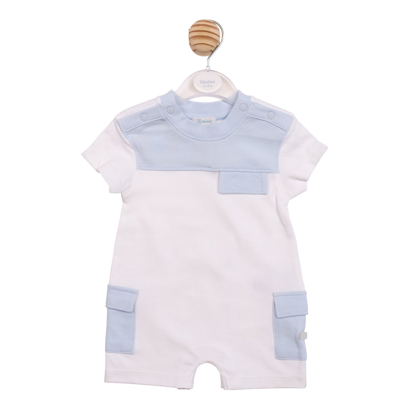 MB6953 - Romper - Blue White Interlock Pique-In Stock