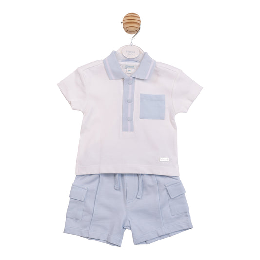 MB6957B - Polo Top and Shorts - Blue White Interlock Pique