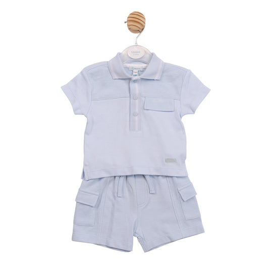 MB6958B - Polo Top and Shorts - Blue Interlock Pique