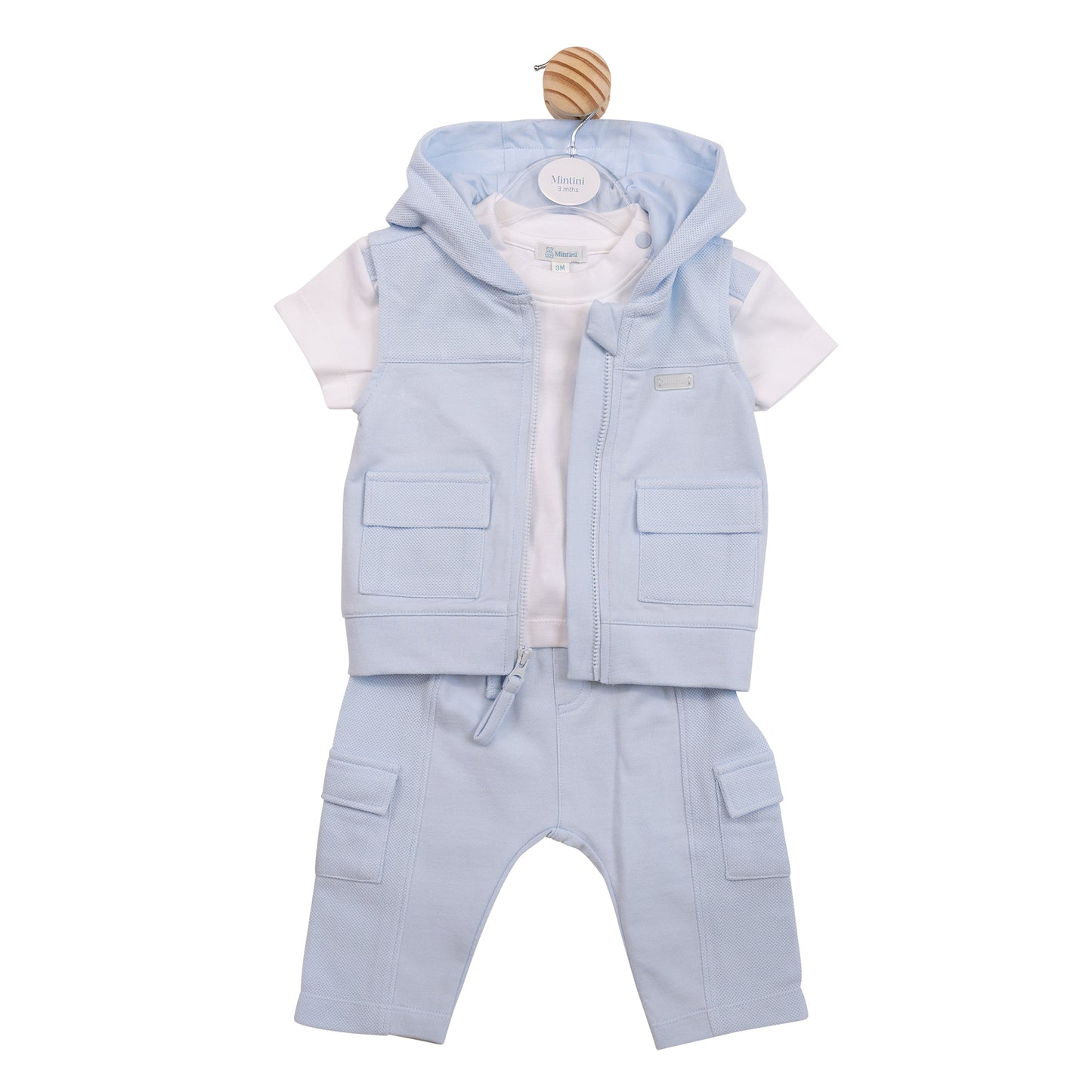 MB6959 - Top Trouser and Gilet - White Blue Interlock Pique-In Stock