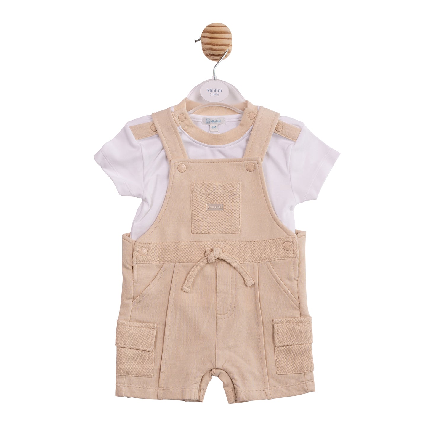 MB6966A - Top and Short Dungaree - Beige Interlock Pique-In Stock