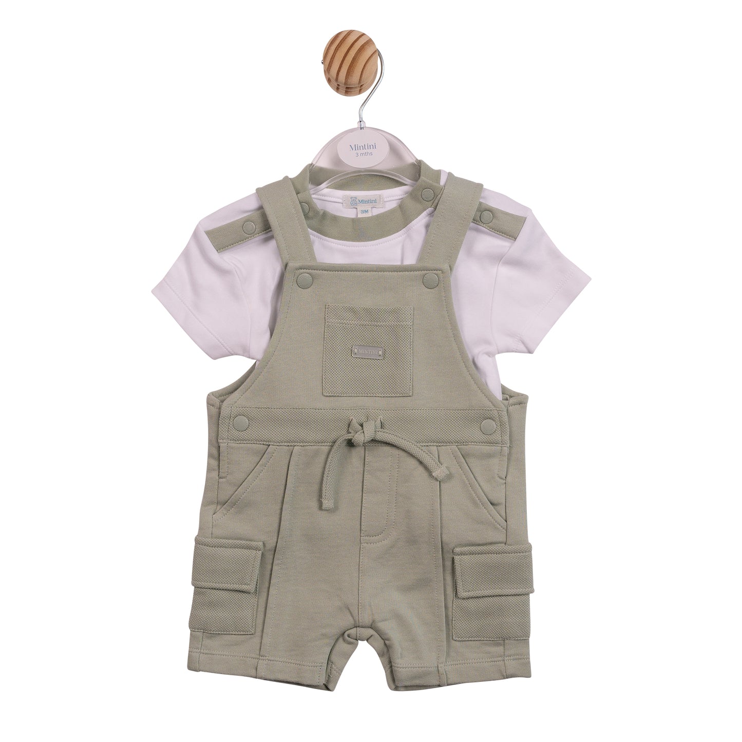 MB6976A - Top and Short Dungaree - Sage Interlock Pique-In Stock