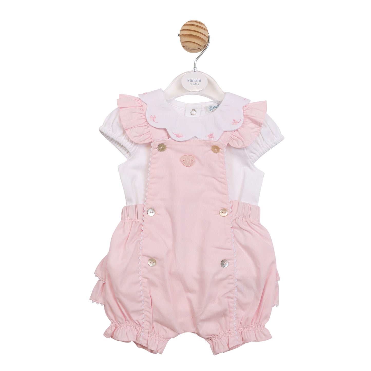 MB7031A - Top & Bloomer Dungaree - White/Pink Butterfly-In Stock