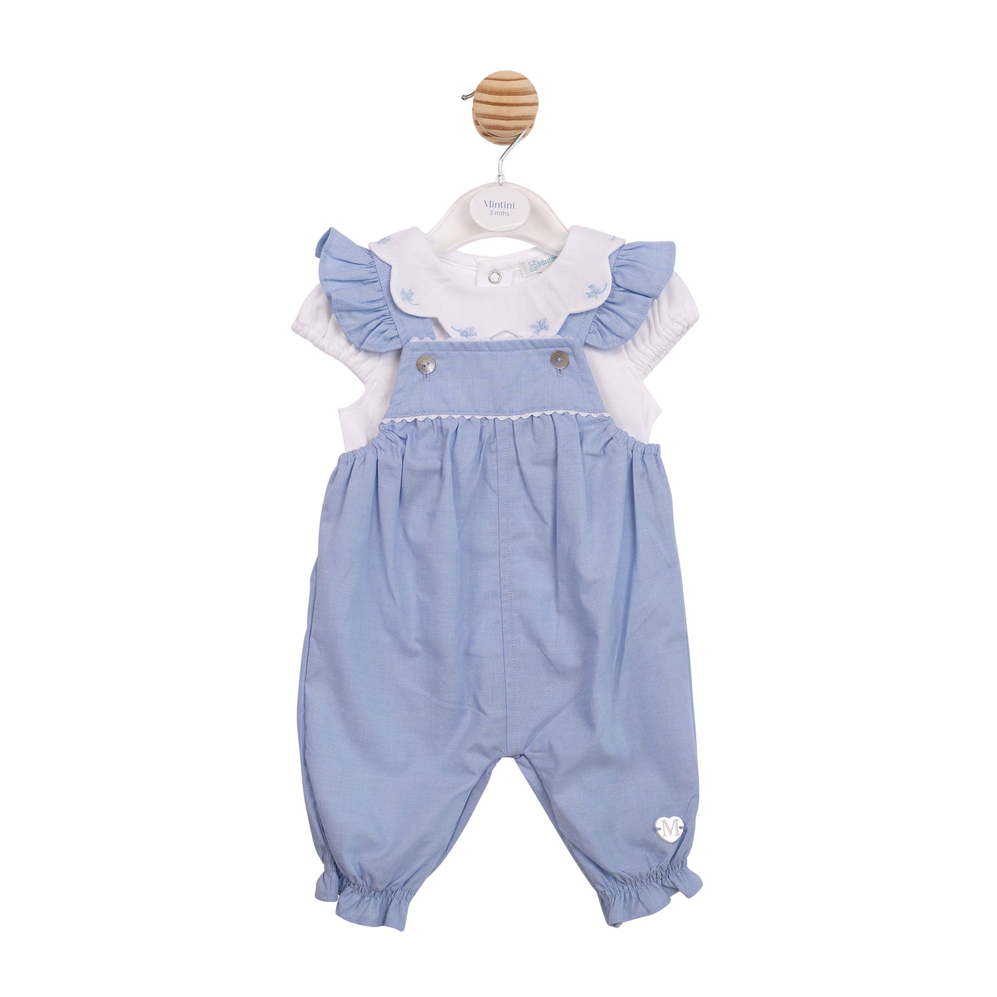 MB7048A - Top & Dungaree - White/ Blue Butterfly-In Stock