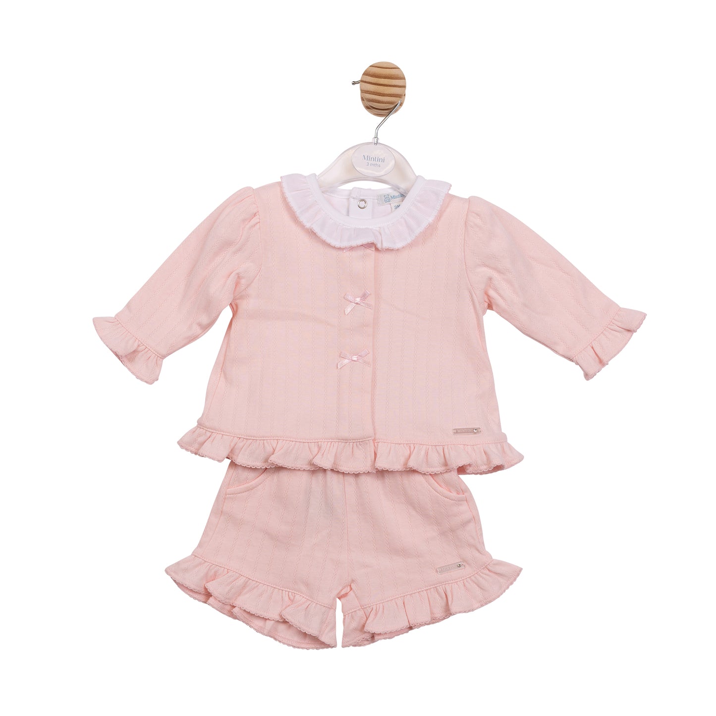 MB7057A - Top, Short & Cardigan - Pink Jacquard Knit-In Stock