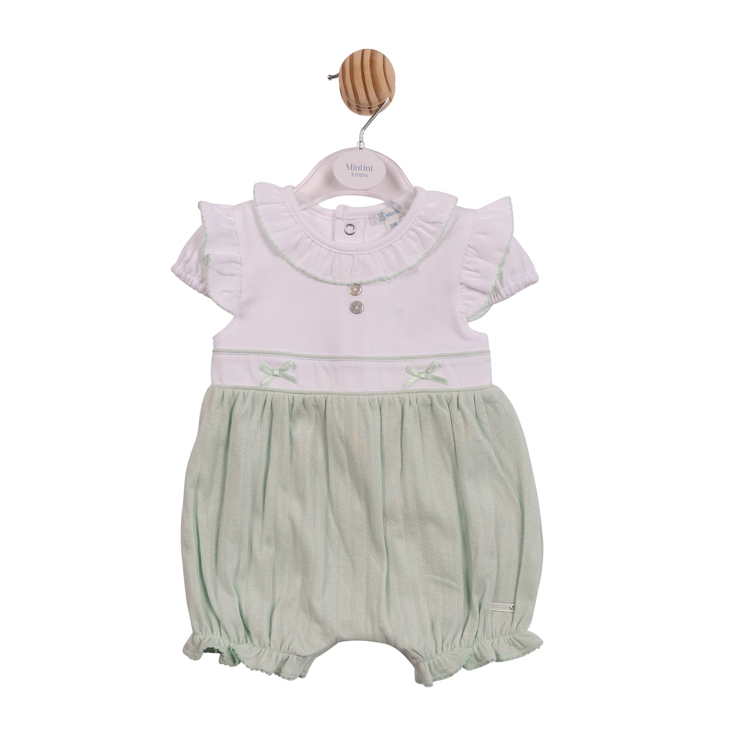 MB7067 - Romper - White/ Pistachio Jacquard Knit-In Stock