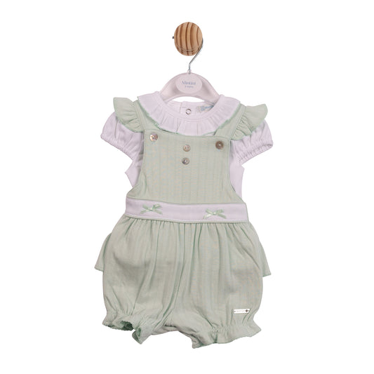 MB7069 - Top & Romper Dungaree - White / Pistachio Jacquard Knit-In Stock