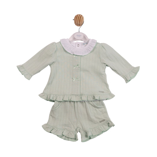 MB7071 - Top, Short & Cardigan - White/ Pistachio Jacquard Knit-In Stock