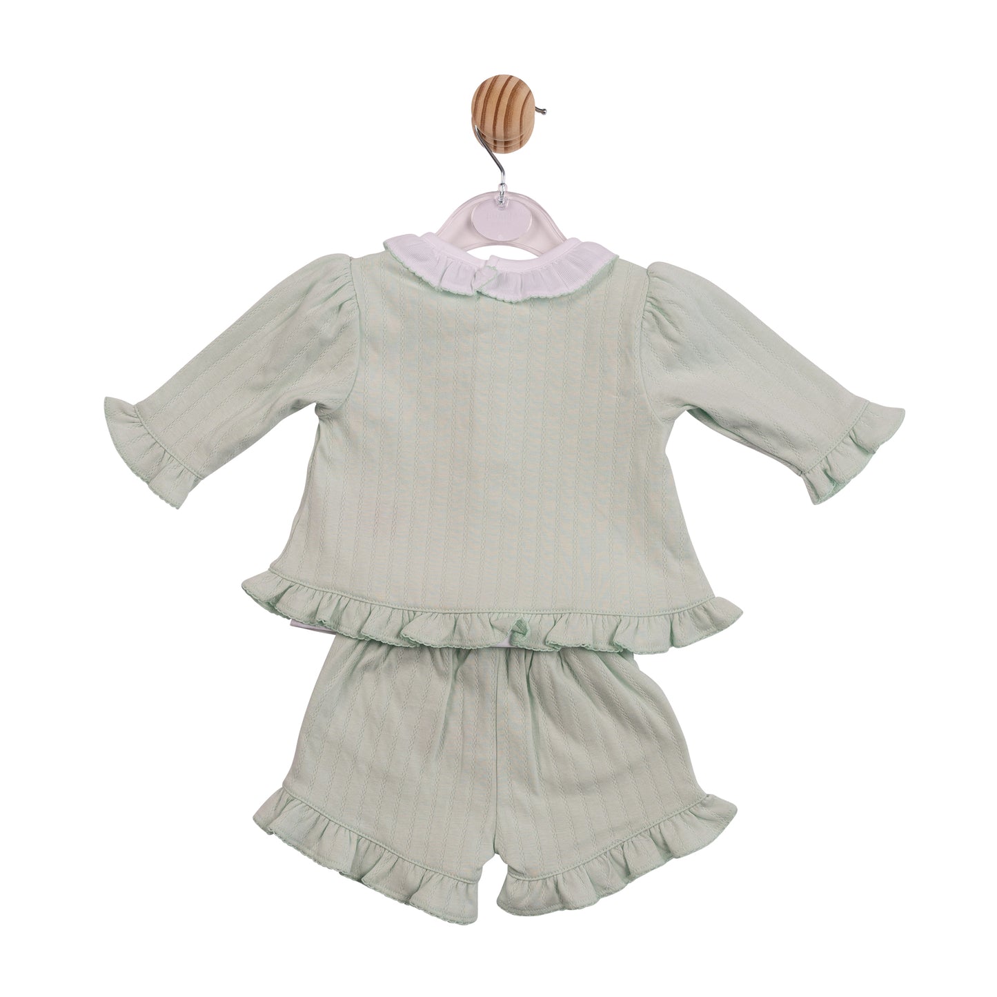 MB7071A - Top, Short & Cardigan - White/ Pistachio Jacquard Knit-In Stock